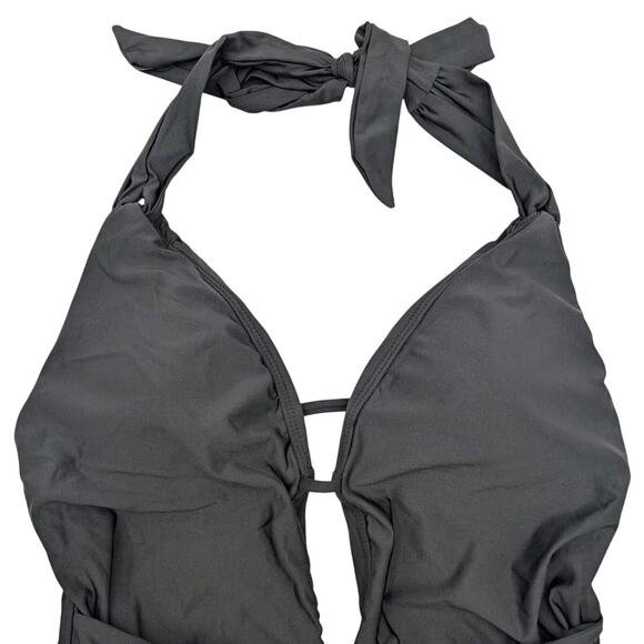 Sunshine 79 Women's Halter One Piece Swimsuit Self-Tie Front Black Size 10 - Picture 4 of 9